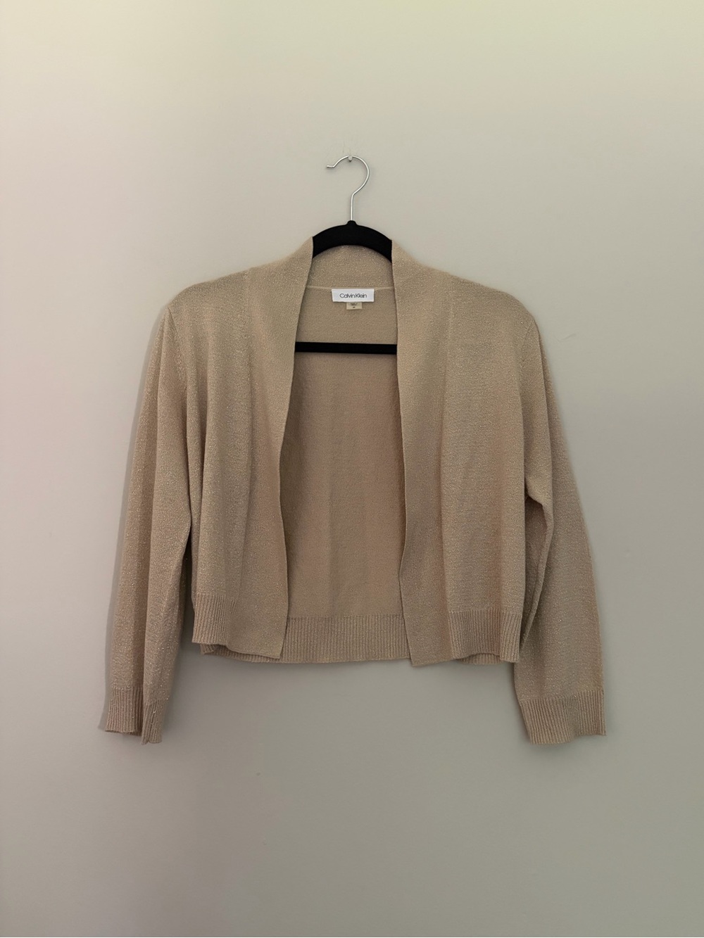 Calvin Klein Women's Open-Front Beige/Gold Metallic Sparkly Cardigan Sweater
